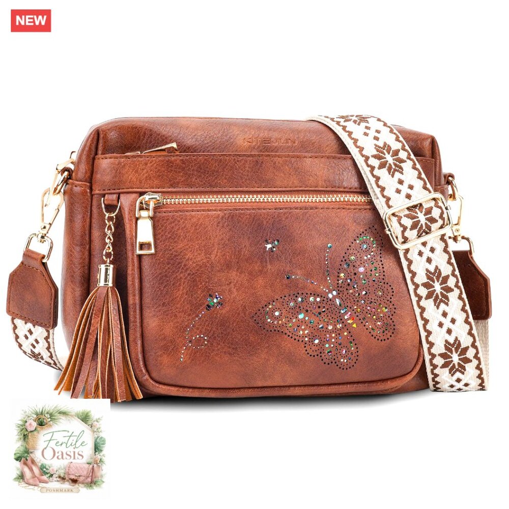 Trendy Leather Crossbody Purse Shoulder Handbag Butterfly Design Chic Versatile - Picture 1 of 7